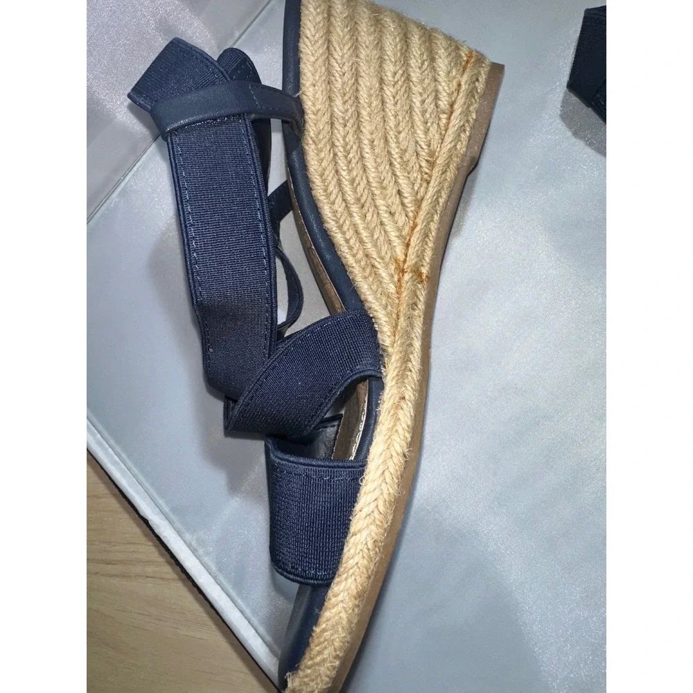 Merona Navy Blue Elastic Strappy Espadrille Wedge Sandals Womens 7.5 Platform